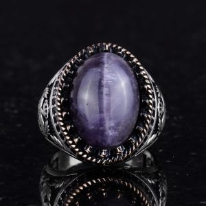 Gerçek Doğal Taş Yüzük - El Yapımı Kartal Yüzüğü - 925 Ayar Gümüş Yüzük (Ametist) - Görsel 4