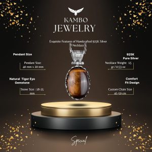 Doğal Taş Kolye - 925 Ayar Gümüş Kolye (Kaplan Gözü) - Görsel 2