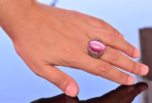 925K Erkek Sterlin Gümüş Yüzük - Pembe Kedi Göz Taşı Kral Yüzüğü - El Yapımı Erkek Takısı - Görsel 6