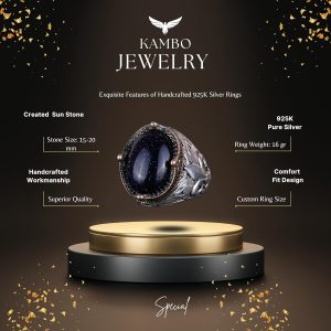 925 Ayar Gümüş Yüzükler Premium Üretilmiş Taşlarla (Üretilmiş Mavi Güneş Taşı) - Görsel 6