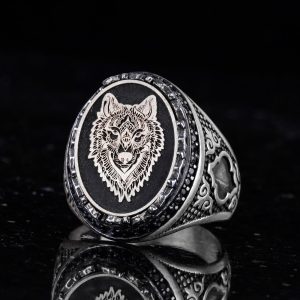 Sterling Gümüş Unisex Yüzük - Beyaz Kurt Tasarımı - Güç ve Sadakat Sembolü - El Yapımı Vintage Yüzük - Görsel 5