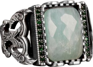 Akuamarin Erkek Yüzüğü, 925 Ayar Gümüş Yüzük, Gerçek Doğal Akuamarin Taşlı Yüzük - Görsel 1