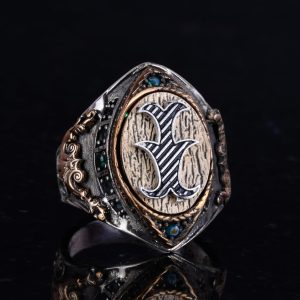 925 Ayar Katı Gümüş Yüzük, Monogram Kişiselleştirilmiş Harf Yüzüğü, Erkekler için Gümüş Baş Harf Yüzüğü - Görsel 2