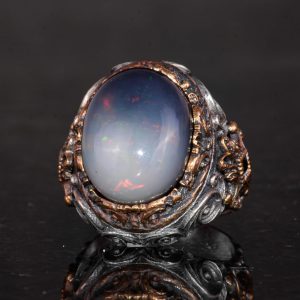 925 Ayar Gümüş Erkek Yüzük - Gerçek Oval Opal Taşlı - Desenli Erkek Yüzük - Görsel 6