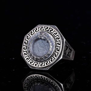 925 Ayar Gümüş Yüzük - Yunan Anahtarı Tasarımı Erkek Yüzüğü - El Yapımı Yüzük (Ejderha) - Görsel 6