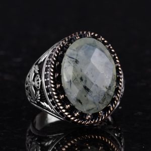 Gerçek Doğal Taş Yüzük - El Yapımı Kartal Yüzük - 925 Ayar Gümüş Yüzük (Prehnit) - Görsel 6