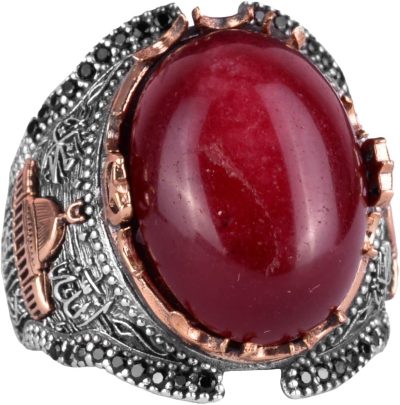 Gerçek Doğal Yakut Taşlı Gümüş Erkek Yüzük, 925 Ayar Sert Gümüş Yüzük - Görsel 1