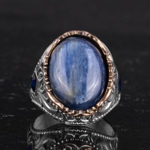 Gerçek Doğal Taş Yüzük - 925 Ayar Gümüş El Yapımı Yüzük (Kyanit) - Görsel 4