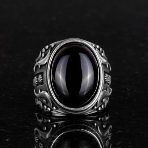 Oluşturulmuş Taş Yüzük, 925 Ayar Gümüş Yüzük, Tasarım Gümüş Erkek Yüzük (Cabochon Oniks Oluşturulmuş Taş) - Görsel 3