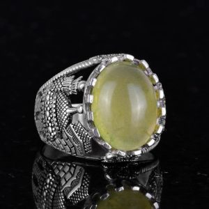 925K Katı Gümüş Erkek Yüzük, Doğal Prehnit Taşlı Yüzük, İslami Gümüş Yüzük, El Yapımı Zarafet - Görsel 5