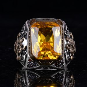 925 Ayar Gümüş El Yapımı Taş Yüzük (Sitrin) - Görsel 4