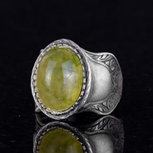 Doğal Taş Yüzük, 925 Ayar Gümüş Yüzük, Prehnit - Görsel 4