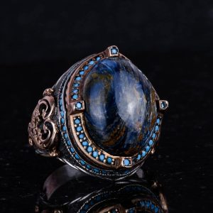 925 Ayar Gümüş Yüzük, Doğal Pietersite Taşı ile El Yapımı Erkek Yüzük, Vintage Tasarım - Görsel 5