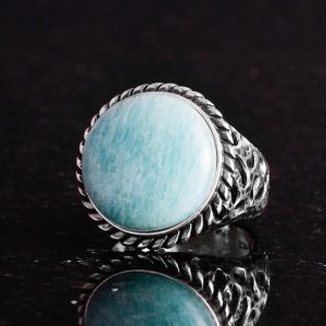Gerçek Doğal Taş Yüzük - 925 Ayar Katı Gümüş Erkek Yüzüğü ile Amazonit - Görsel 4