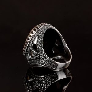 Gerçek Doğal Akik Taşı Yüzük, Oval Büyük Yüzük, Tuğra Yüzük, 925 Ayar Gümüş Yüzük - Görsel 6