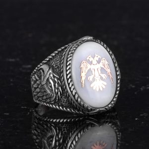 Erkekler için Çift Başlı Kartal Yüzüğü - Kartal Sembolü Takı - 925 Ayar Gümüş El Yapımı Erkek Yüzüğü (Beyaz) - Görsel 5