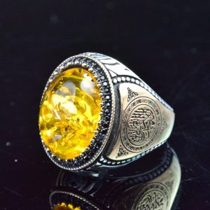 Erkekler için Kehribar Yüzük, Bal Kehribar Taşı Yüzük, 925 Ayar Gümüş Yüzük, El Yapımı Yüzük, Doğal Kehribar, Kehribar Takı Yüzük - Görsel 3