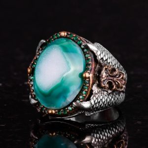 Gerçek Druzy Kuvars Taş Yüzük, 925 Ayar Gümüş Yüzük, Erkekler İçin Kartal Pençesi Yüzük - Görsel 5