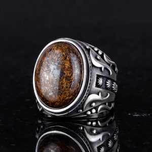 925 Ayar Katı Gümüş Erkek Yüzük, El Yapımı Gerçek Doğal Bronzit Taş Yüzük, Tasarım Gümüş Erkek Yüzük - Görsel 6