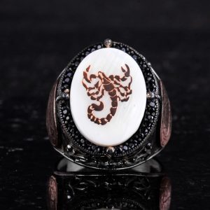 El yapımı Desenli Yüzük - 925 Ayar Gümüş Erkek Yüzüğü - Davut Yıldızı Takısı (Akrep) - Görsel 4