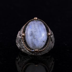 925 Ayar Gümüş El Yapımı Erkek Yüzük - Farklı Doğal Taşlarla Mevcut (Ateş Opali) - Görsel 2