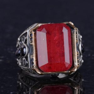 925 Ayar Gümüş Yüzük - Erkekler İçin Oluşturulmuş Taş Yüzük - El Yapımı Yüzük (Oluşturulmuş kırmızı paraiba) - Görsel 5
