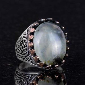 925 Ayar Katı Gümüş Erkek Yüzük Doğal Taşlarla - El Yapımı Şıklık (Prehnite Jade Taşı) - Görsel 3