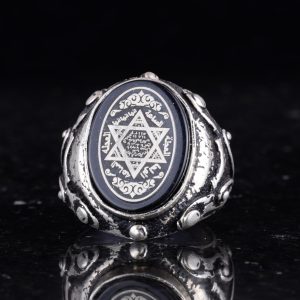 Sterling Gümüş Davut Yıldızı Yüzük, Oniks Taşlı Erkek Yüzüğü - Görsel 6