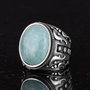 Gerçek Doğal Taş Yüzük, 925 Ayar Gümüş Yüzük, Tasarım Gümüş Erkek Yüzüğü (Amazonit) - Görsel 6