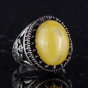 Gerçek Doğal Taş Yüzük - El Yapımı Şahin Yüzük - 925 Ayar Gümüş Yüzük (Amber) - Görsel 5