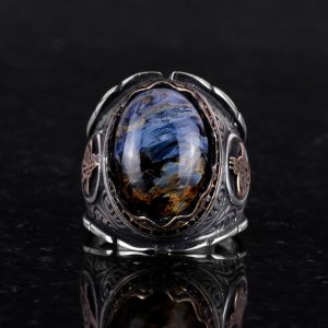 Doğal Pietersite Taş Yüzük, 925 Ayar Gümüş Yüzük, Osmanlı Tuğra Gümüş Yüzük, Farklı Yüzük - Görsel 3