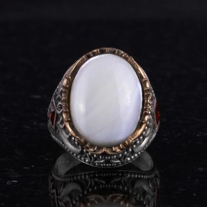 Gerçek Doğal Taş Yüzük - El Yapımı 925 Ayar Gümüş Yüzük - El Yapımı Yüzük (İnci) - Görsel 4