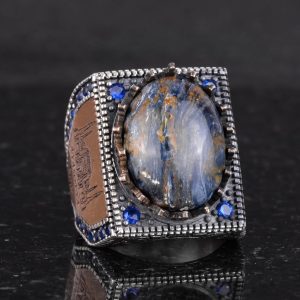 Gerçek Doğal Taş Yüzük - 925 Ayar Gümüş İslami Yüzük - El Yapımı Hat Yüzük - Görsel 5