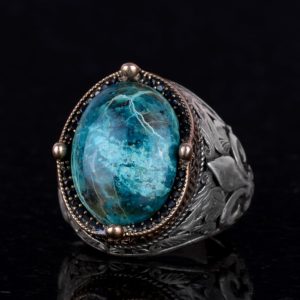 925 Ayar Gümüş El Yapımı Erkek Yüzük - Çeşitli Doğal Taşlarla Mevcut (Krisokolla) - Görsel 4