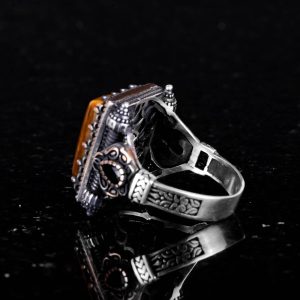 Gerçek Doğal Taş Yüzük - 925 Ayar Katı Gümüş Erkek Yüzüğü ile Kaplan Gözü - Modern Tasarım - Görsel 6