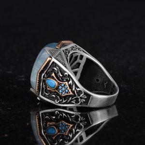 Gerçek Doğal Taş Yüzük - El Yapımı Yüzük - 925 Ayar Gümüş Yüzük (Akuamarin) - Görsel 7