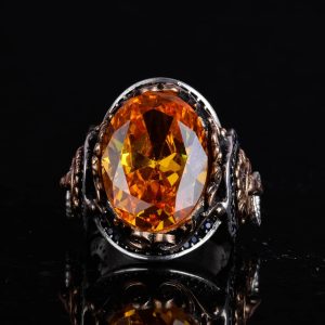 Turuncu Sitrin Taşlı Yüzük, 925 Ayar Gümüş Yüzük, Aslan Sembolü Yüzük, Hayvan Temalı Gümüş Yüzük Tasarımı Erkek Yüzüğü - Görsel 3