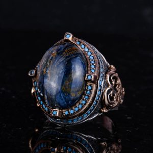 925 Ayar Gümüş Yüzük, Doğal Pietersite Taşı ile El Yapımı Erkek Yüzük, Vintage Tasarım - Görsel 6