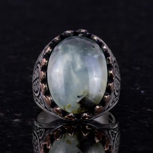 925 Ayar Katı Gümüş Erkek Yüzük Doğal Taşlarla - El Yapımı Şıklık (Prehnite Jade Taşı) - Görsel 2