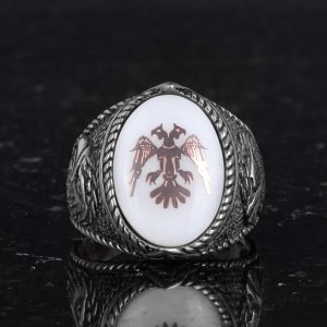 Erkekler için Çift Başlı Kartal Yüzüğü - Kartal Sembolü Takı - 925 Ayar Gümüş El Yapımı Erkek Yüzüğü (Beyaz) - Görsel 4