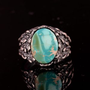 Gerçek Doğal Arizona Turkuaz Taşlı Yüzük, Erkekler İçin Hediye, 925 Ayar Gümüş Yüzük, Minimalist Yüzük (Stil-2) - Görsel 3