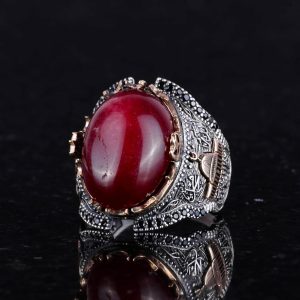 Gerçek Doğal Yakut Taşlı Gümüş Erkek Yüzük, 925 Ayar Sert Gümüş Yüzük - Görsel 5