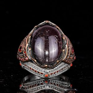 925 Ayar Gümüş Erkek Yüzük Doğal Yıldız Granat Taşı ile - El Yapımı Vintage Gümüş Takı Erkekler İçin - Görsel 4