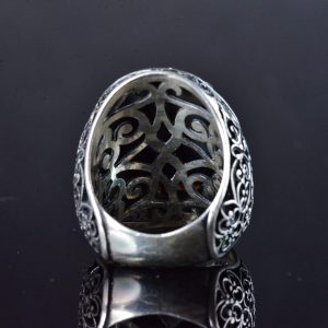 El Yapımı İslami Hat Sanatı Yüzük, Gerçek Ametist Taşı, 925 Ayar Gümüş Erkek Yüzük - Görsel 8