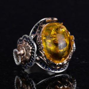 Bal Amber Yapay Taş Yüzük | Şık El Yapımı 925 Ayar Gümüş Erkek Yüzük - Görsel 3