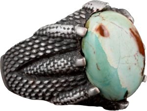 925 Ayar Gümüş Erkek Yüzük, Doğal Arizona Turkuaz Taşlı Yüzük, Pençe Yüzük - Görsel 1