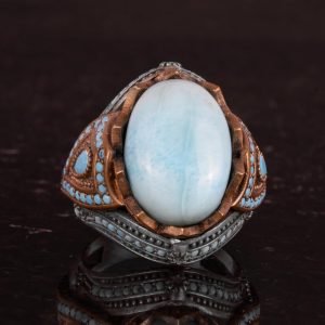 Gerçek Doğal Taş Yüzük - El Yapımı 925 Ayar Gümüş Yüzük (Larimar) - Görsel 4