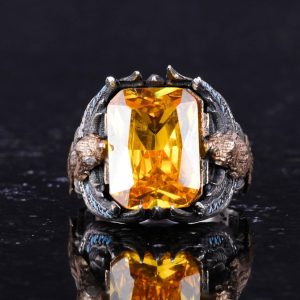 Erkekler için Yılan Yüzük, Doğal Olmayan Sitrin Taşı ile, El Yapımı 925 Ayar Gümüş İfadeli Yüzük - Görsel 4