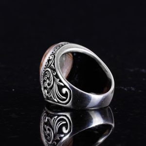 925 Ayar Katı Gümüş Erkek Yüzük, Gerçek Doğal Cabochon Altın Rutilat Kuvars Taşı Yüzük, Tasarım Gümüş Erkek Yüzük - Görsel 6