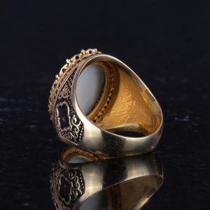 925 Ayar Gümüş Altın Kaplama Erkek Yüzük - Hilal ve Yıldız Tasarımı (Siyah) - Görsel 6